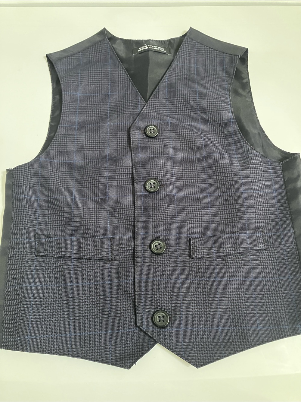 Boys Navy Glen Plaid Waistcoat Vest